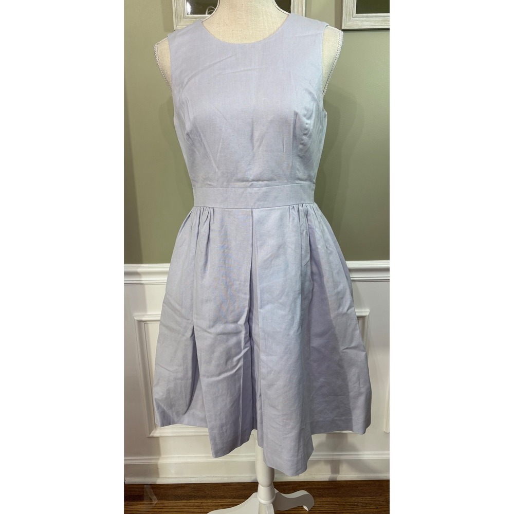 Brooks Brothers Red Fleece Blue Linen Blend Open Back Fit Flare Dress Size 4
